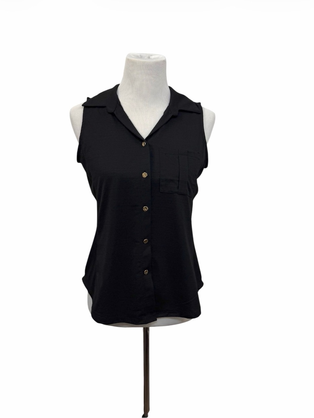 NWT Black Sleeveless Button Shirt Blouse Classic Womens Medium